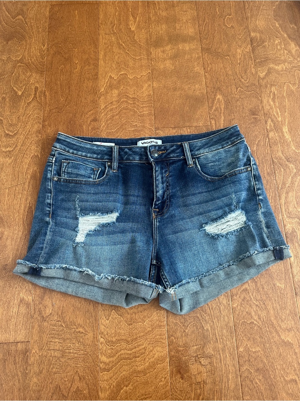 Vigoss Dark Blue Distressed Denim Cutoff Shorts